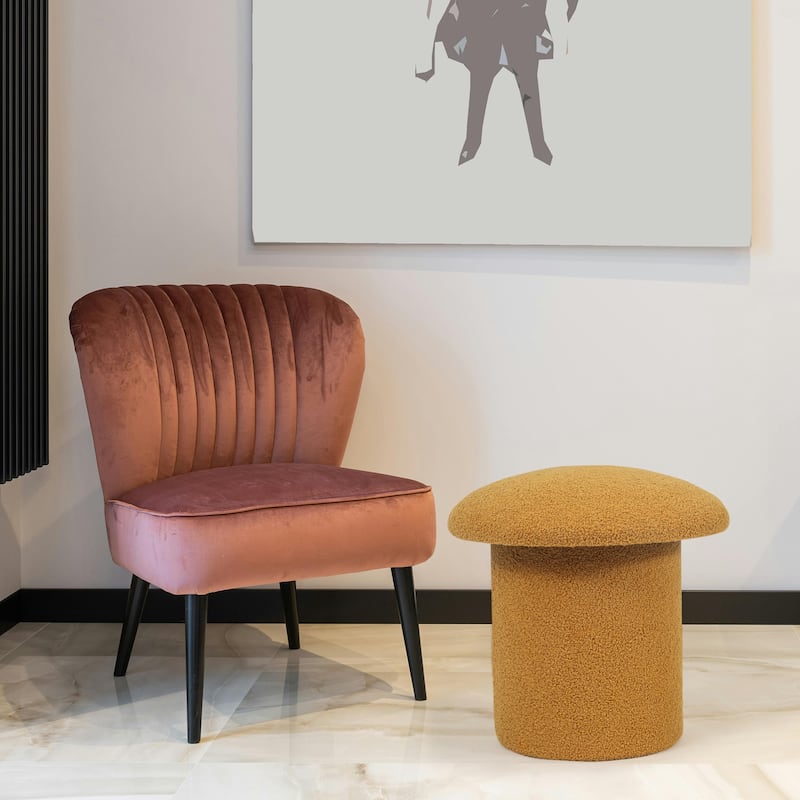 Adeco Mushroom Ottoman Teddy Velvet Foot Stool
