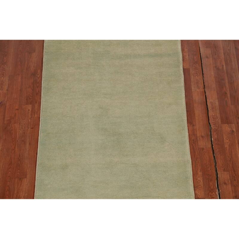 Hand Knotted Oriental 100% Wool Carpet Modern Solid Green Gabbeh Runner Rug - 9' 10'' X 3' 2''