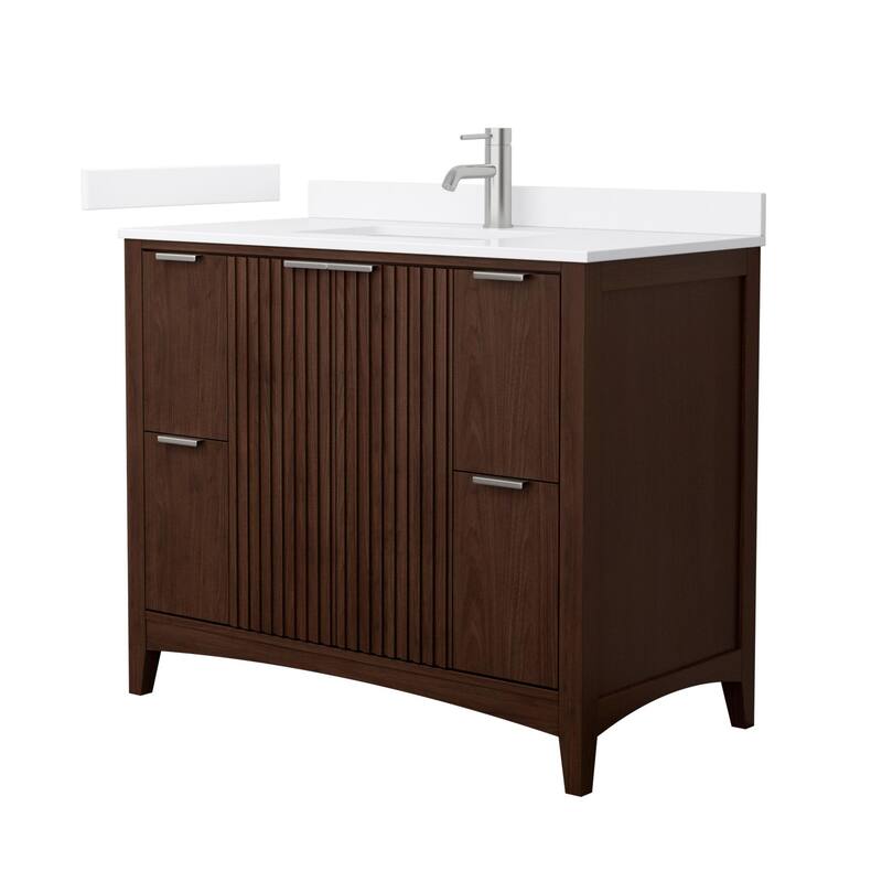 Wyndham Collection WCF9191-42S-QTZ-UNSMXX Palmilla 42" Free Standing - Dark Walnut / White Quartz Top / Brushed Nickel