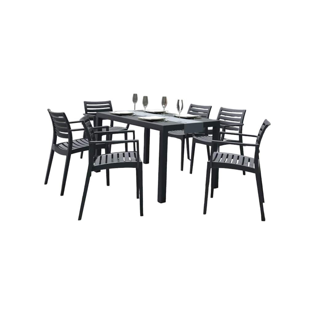 7-Piece Dark Gray Rectangle Patio Dining Set with Arm Chairs 55"