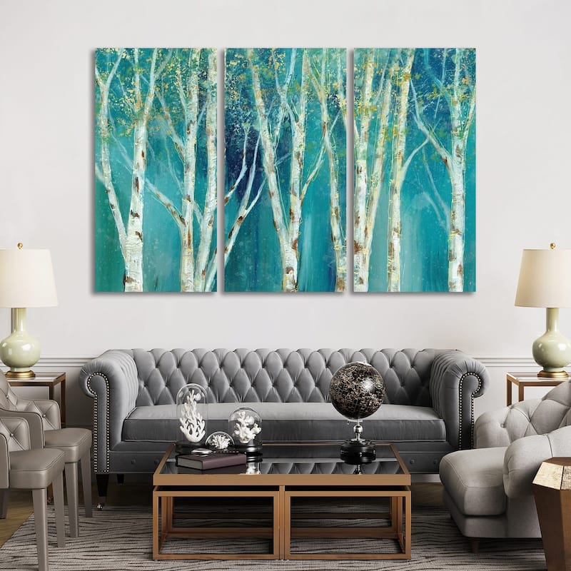 iCanvas "Birch On Blue" by Nan 3-Piece Canvas Wall Art Set