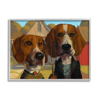 Stupell Basset Hound American Gothic Farm Pet Parody Framed Wall Art - Brown