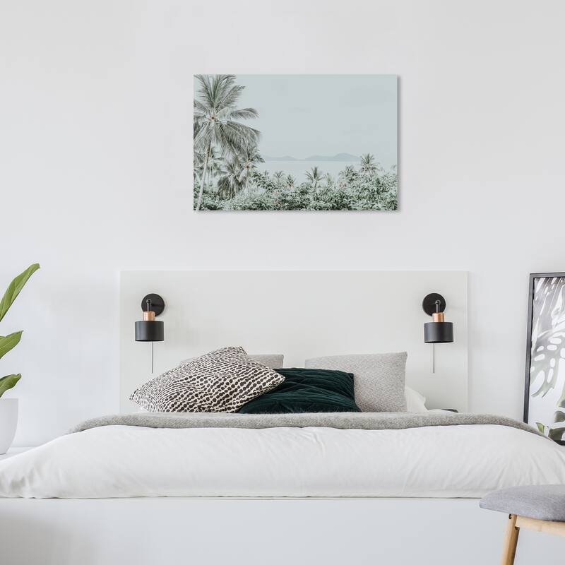 Wynwood Studio Canvas Floral and Botanical Silver Grey Paradise Blue and Light Blue Tropical Wall Art Canvas Print - 24 x 36