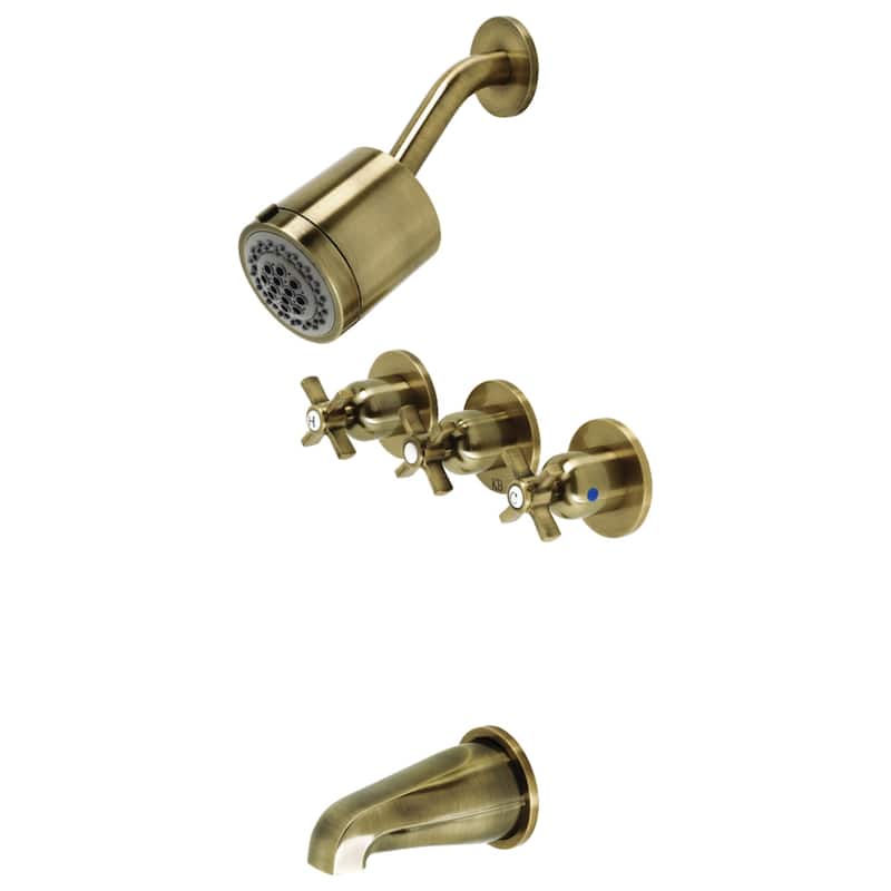 Millennium Three-Handle Tub and Shower Faucet - Antique Brass