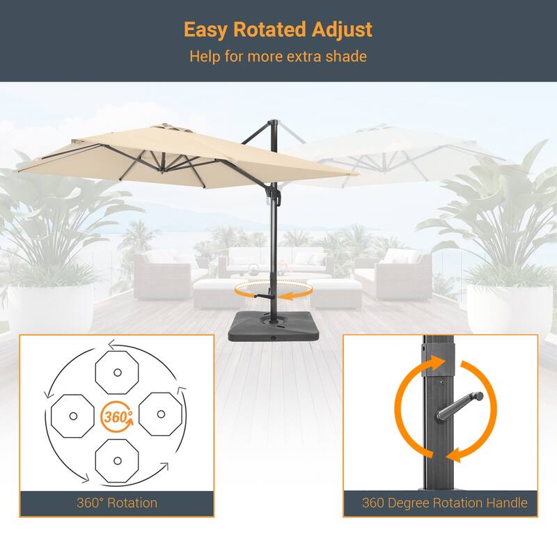 LIVOOSUN 11.5x9FT Aluminum Cantilever Patio Umbrella Solution-Dyed Fabric w/Base