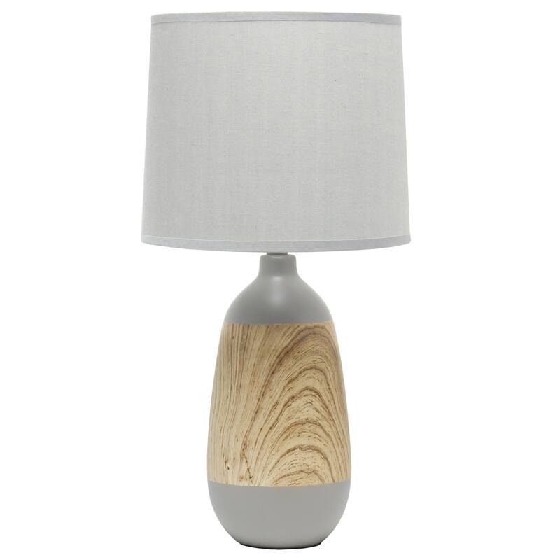 HomeRoots 19" Gray And Oak Oblong Ceramic Table Lamp With Drum Shade - 9.45 in. x 18.50 in. x 9.45 in.