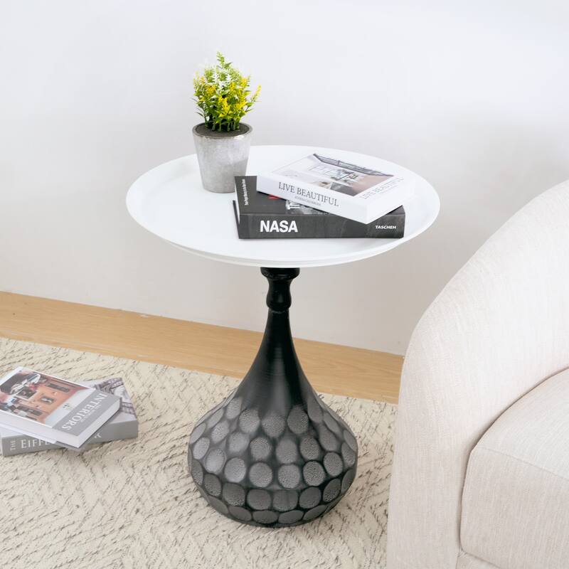 Accent Metal Coffee Table, Pedestal Table for Living Room, Hand-hammered Texture