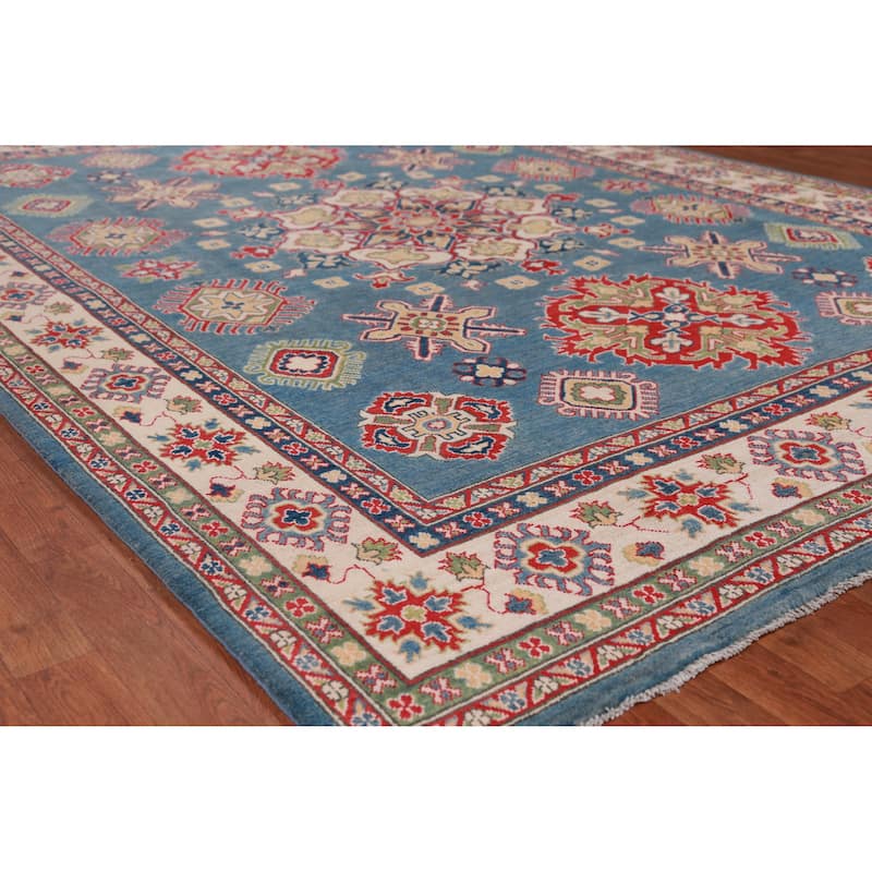 Hand Knotted Oriental 100% Wool Carpet Traditional Medallion Navy Blue & Blues Kazak Area Rug - 9' 11'' X 7' 10''