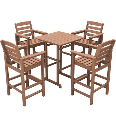 Upland 5 Pieces Outdoor Patio Bar Set, Oversize Tall Adirondack Bar Chair and Table Set