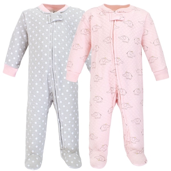 slide 1 of 1, Hudson Baby Infant Girl Premium Quilted Zipper Sleep and Play, Pink Gray Elephant 0-3 Months - Pink Gray Elephant