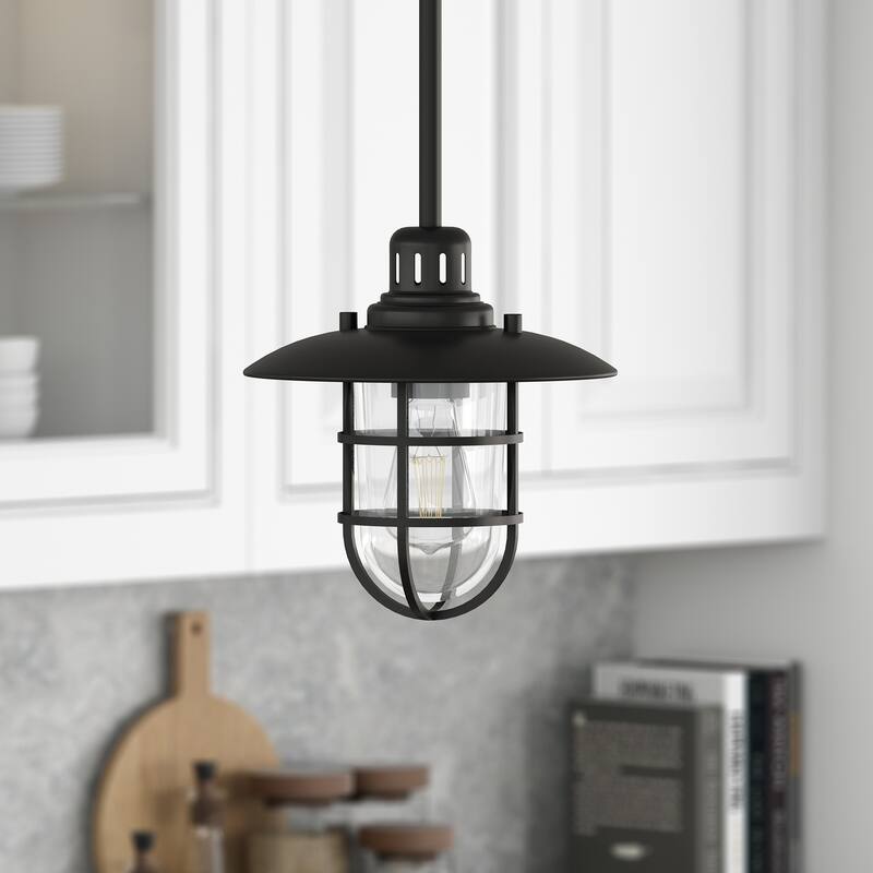 Bay 8.25" Wide Lantern Pendant with Glass/Metal Shade - Blackened Bronze