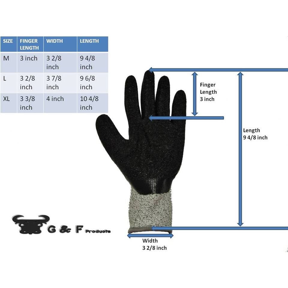 G & F Products Rubber Coated Cut Resistant Work Gloves, 1 Pair Bed