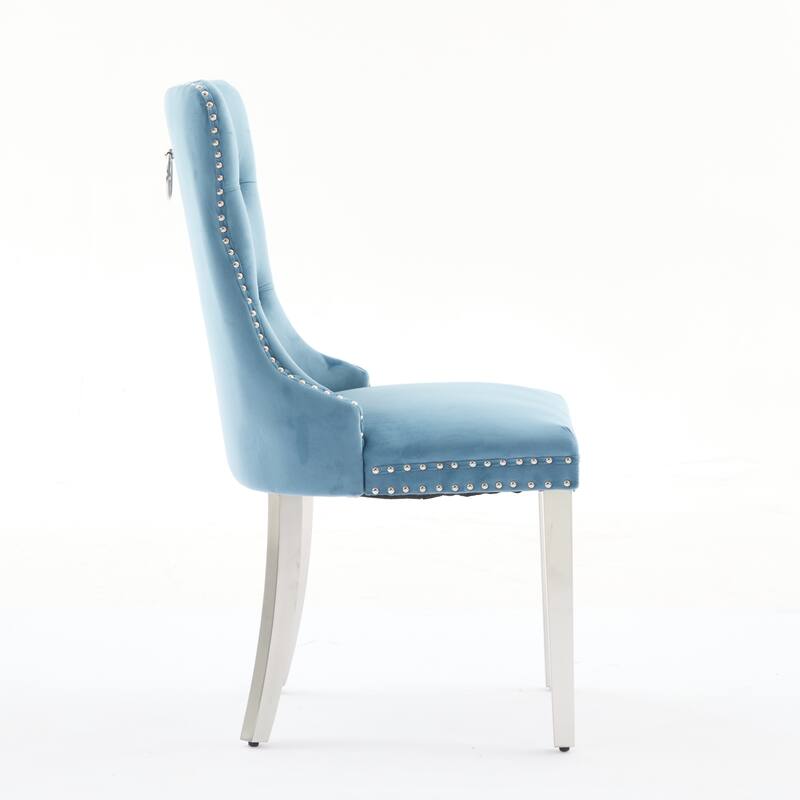 Velvet Dining Chairs Set of 2, Button Tufted Upholstered Dining Chair, Kitchen Chairs with Nailhead Trim & Stainless Steel Legs