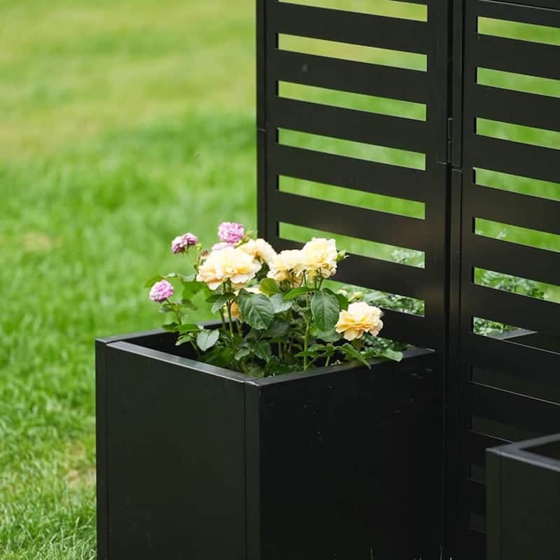 3-Panel Freestanding Privacy Screen with Planter Box for Patio - N/A