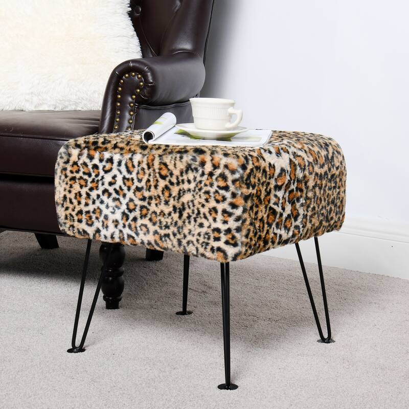 Home Soft Things Animal Pattern Ottoman Bench with Black Metal Legs