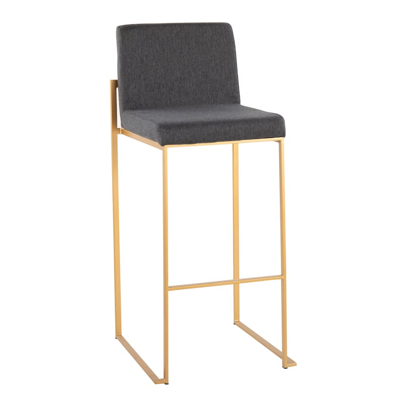 Silver Orchid Forrest High Back Bar Stool - Set of 2 - Charcoal Fabric & Gold