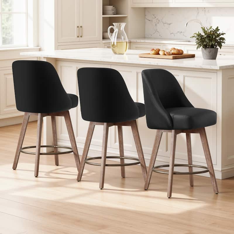 26" Upholstered Counter Height Swivel Bar Stool, Counter Stools with Solid Wood Legs - 39.37"H x 22.44"D x 21.65"W