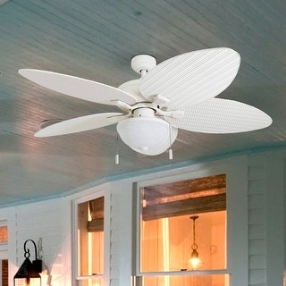 52" Honeywell Inland Breeze White Indoor/Outdoor Ceiling Fan with Light, Pull Chain, Weather Resistant Blades