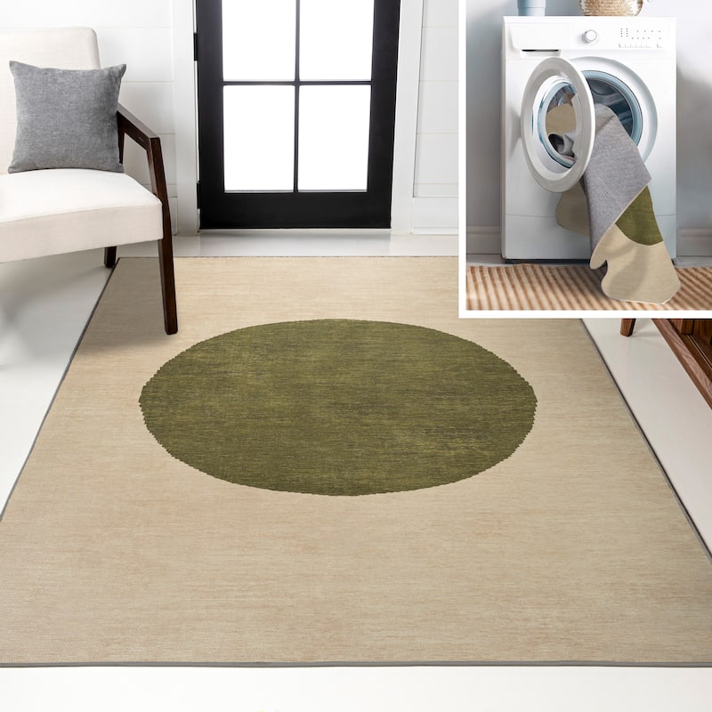 JONATHAN Y Demie Bohemian Textured Weave Floral Machine Washable Area Rug - 8 X 10 - Cream/Green