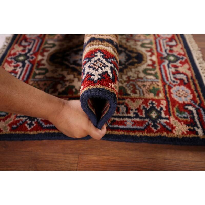 Navy Blue Heriz Serapi Indian Accent Rug Handmade Wool Carpet - 2'0" x 3'0"