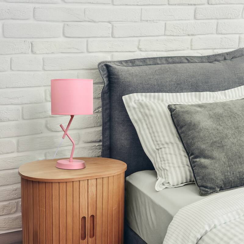 Abstract Angular Table Lamp with Drum Shade - 17" - Pink