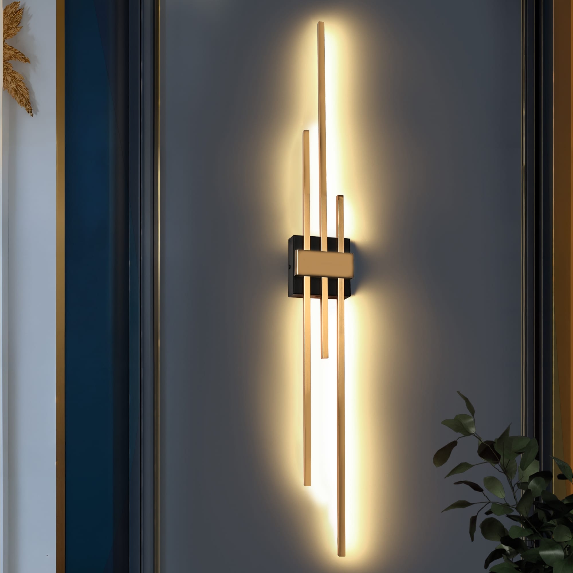 Modern Contemporary LED Gold 3-Light Wall Sconce for Living Room Fireplace TV Wall - L42.1" x W4.7"