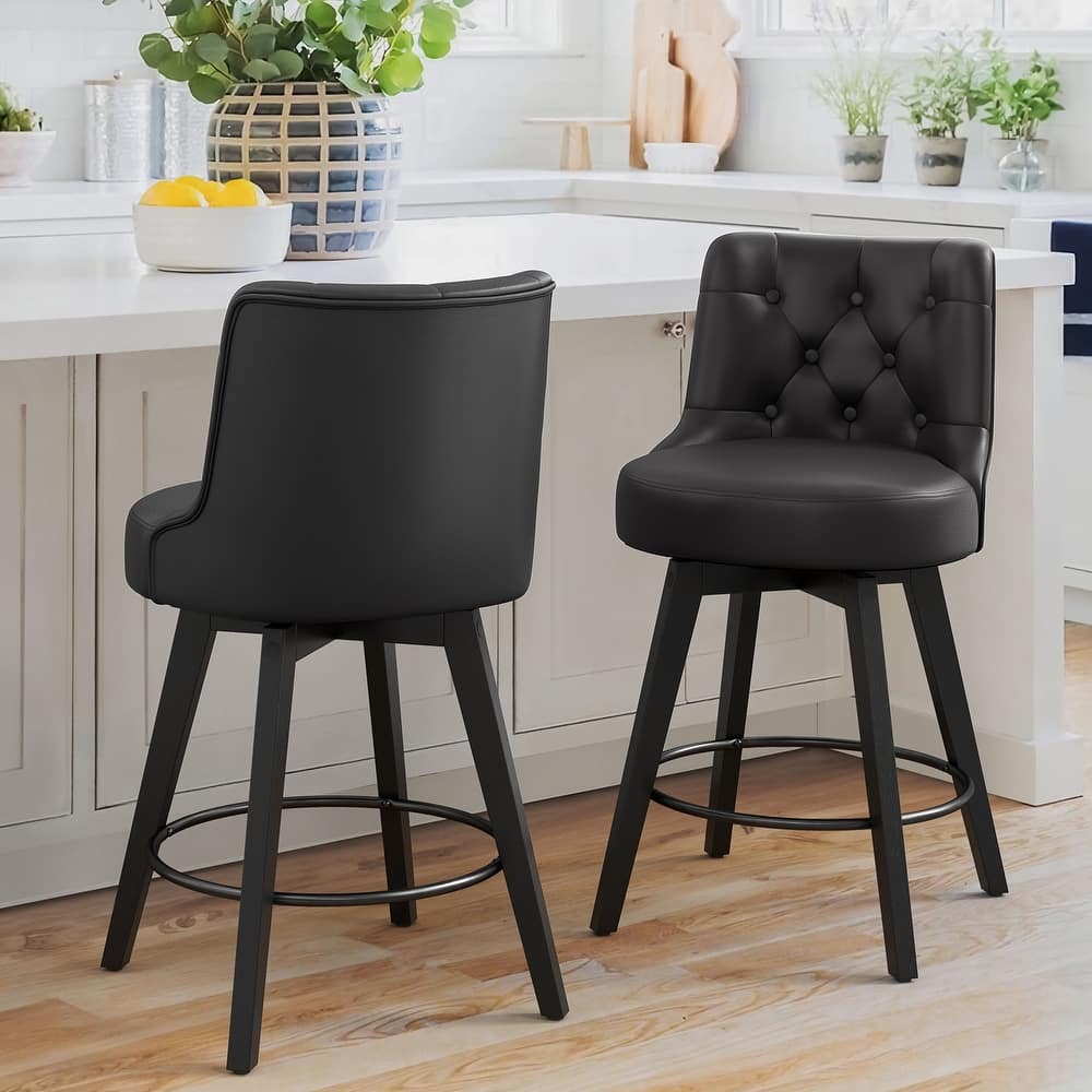 26" Counter Height Swivel Bar Stools with Solid Wood Frame Set of 2 - 26" H