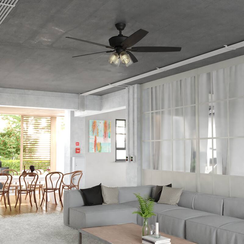 Fircrest 60 in. Matte Black Ceiling Fan with Reversible Gray Oak-Black Oak Blades, LED Light Kit and Remote, 6 Speeds, DC Motor