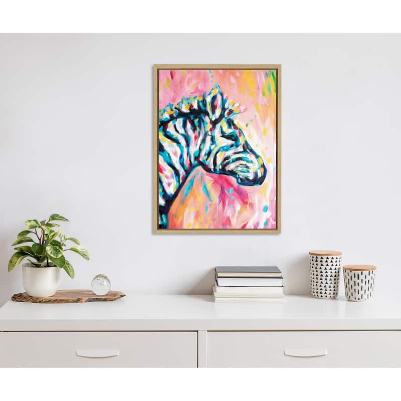 Kate and Laurel Sylvie The Zebra Framed Canvas by Rachel Christopoulos