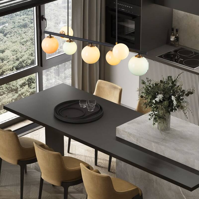 Modern 5-Light Linear Globe Chandelier Kitchen Island Pendant Light - Black