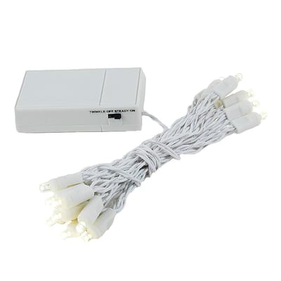 20 Light LED Battery Christmas Mini Light Set, White Wire, 8' Long