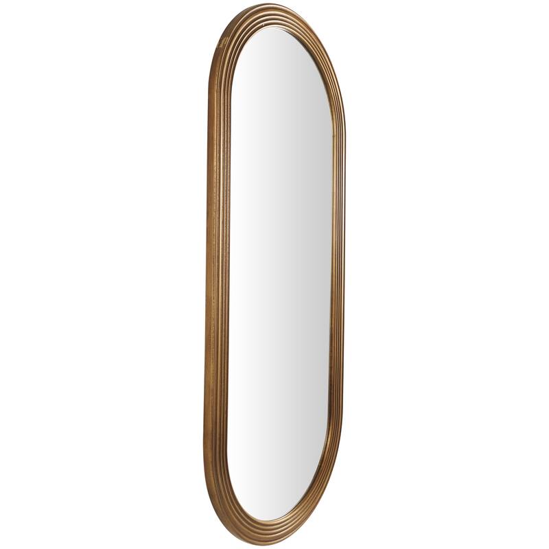 Wooden Oval Room Wall Mirror with Dimensional Carved Frame - Brown - Roche River Decor