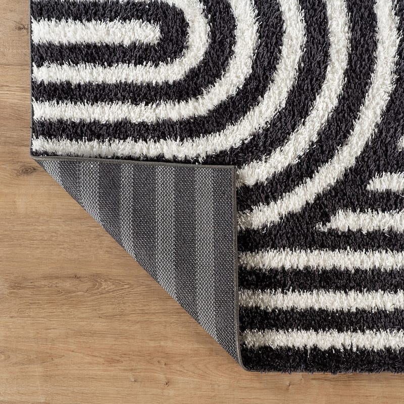Abstract Arch Shag Rug - Medium Pile, Durable & Easy to Clean - Anthracite Dark Gray