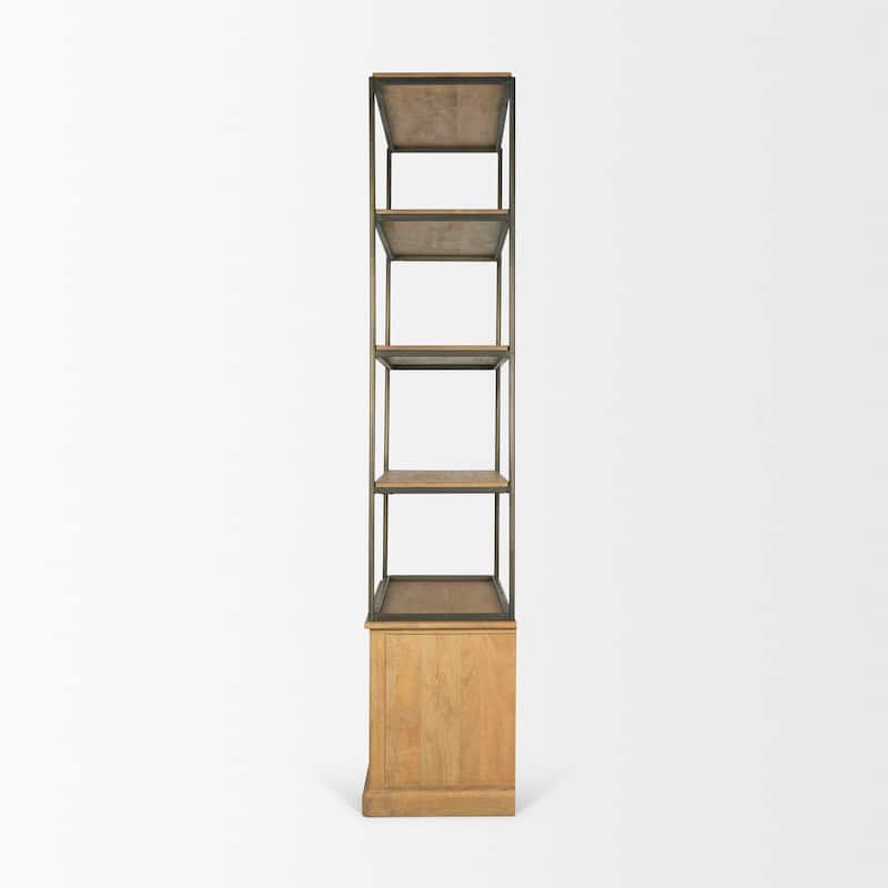 Baron Light / Dark Brown Wood w/ Antiqued Aged Brass Metal 2-Door / 4-Door Open Shelving Unit