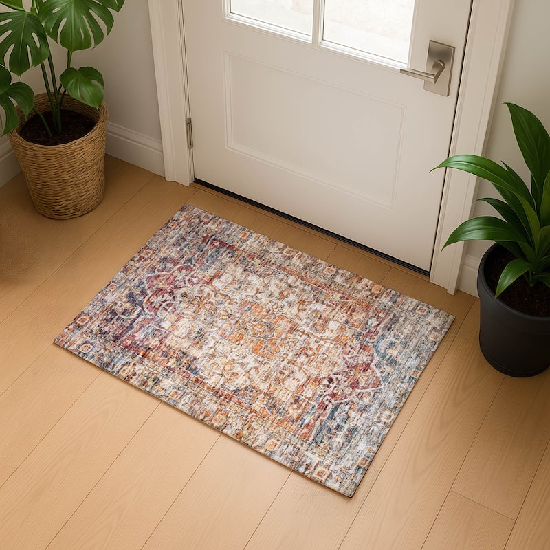 Premium Washable Super Soft Vintage Traditional Mayfield Rug - Copper - 1'8" x 2'6"