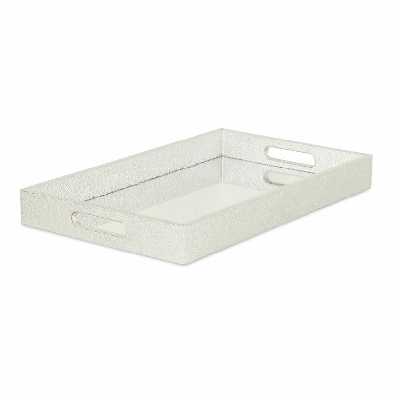 HomeRoots 16" Silver Rectangular Wood Handmade Tray With Handles