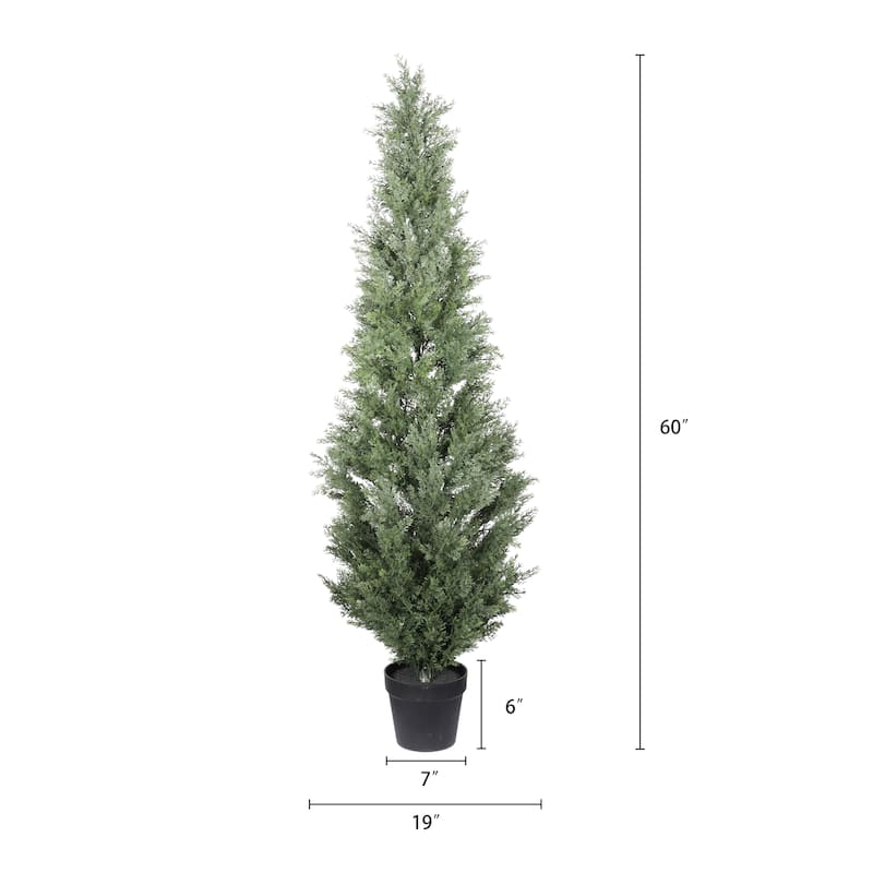 5FT Artificial Cypress Tree in Black Plastic Pot UV Resistant, Realistic Indoor Outdoor Fake Topiary Plant, 1pc/set