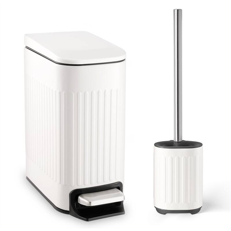 Bathroom Trash Can with Toilet Brush - White - 12.2 x 6.3 x 12.9 - White