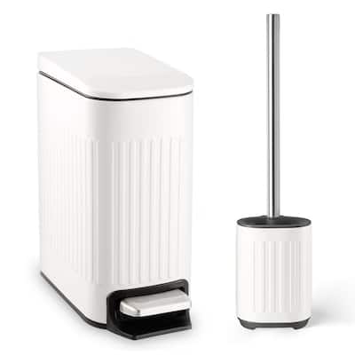 Bathroom Trash Can with Toilet Brush - White - 12.2 x 6.3 x 12.9