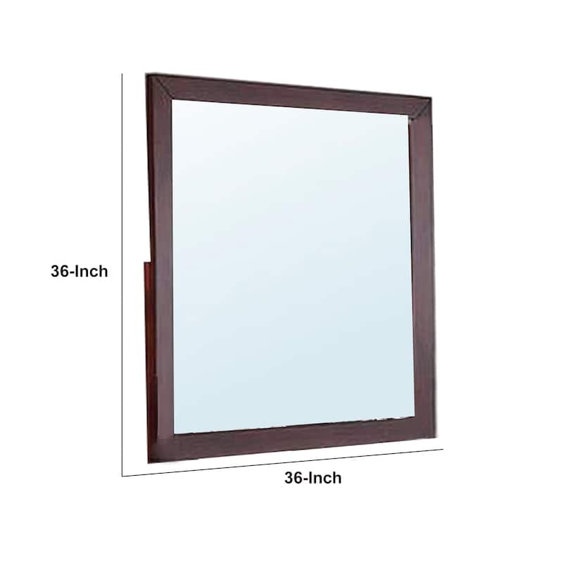 Bran 36 x 36 Square Dresser Mirror, Pine Wood, Grain Details, Cherry Brown