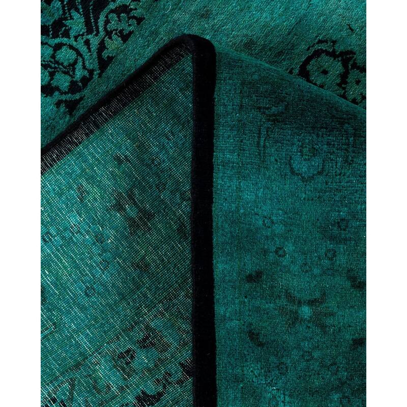 Overton Hand Knotted Wool Vintage Inspired Modern Contemporary Overdyed Blue Area Rug - 6' 1" x 12' 0"