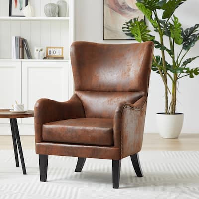 Contemporary Studded Chair,Arm Chair With Wingback Design And Scooped Armrests For Living-room, Study and Bedroom