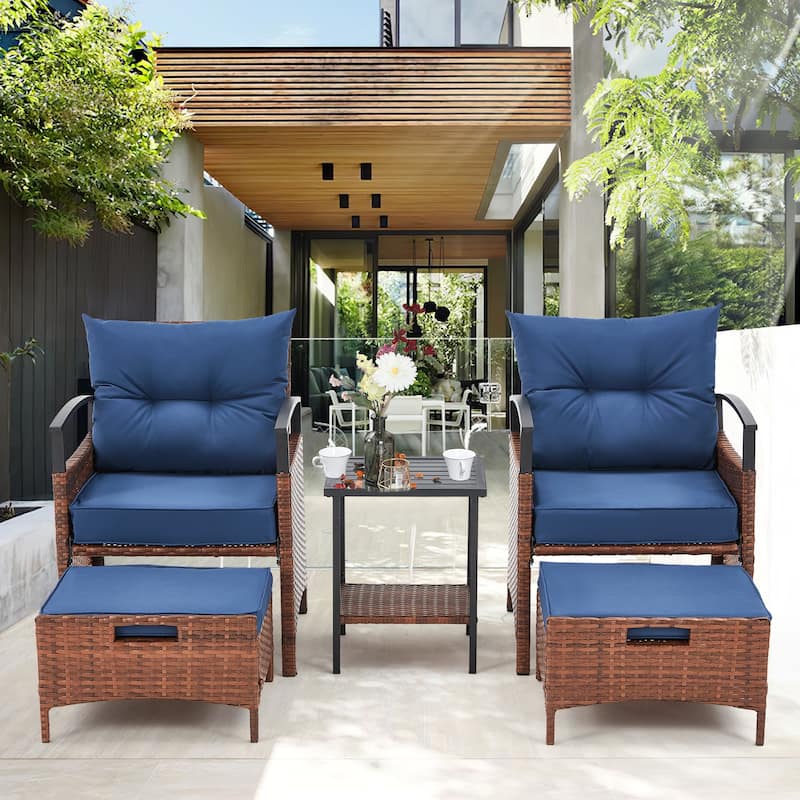 AVAWING 5-Piece Patio Furniture Set Wicker Conversation Set with Coffee Table and Ottoman