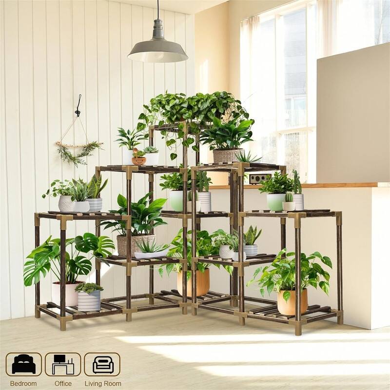 3-Tier Outdoor Wood Plant Stand for Multiple Plants
