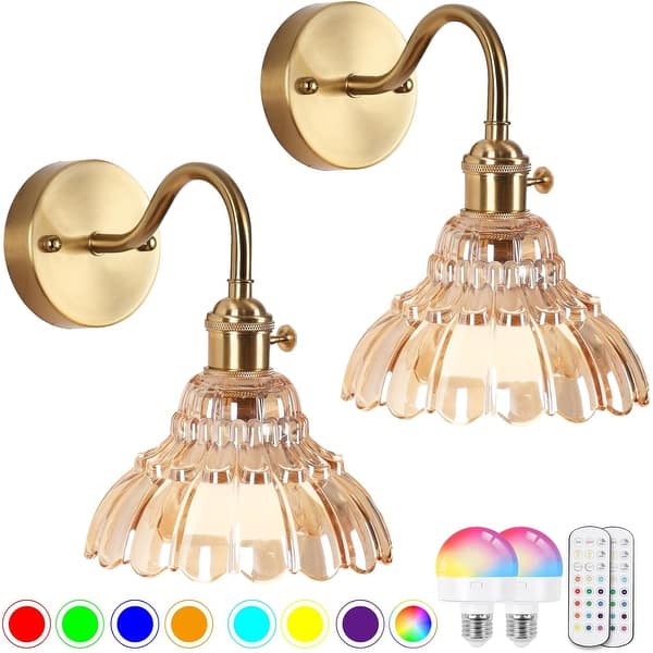 slide 2 of 7, Set of two fixtures light gold bedroom light glass, metal wall light