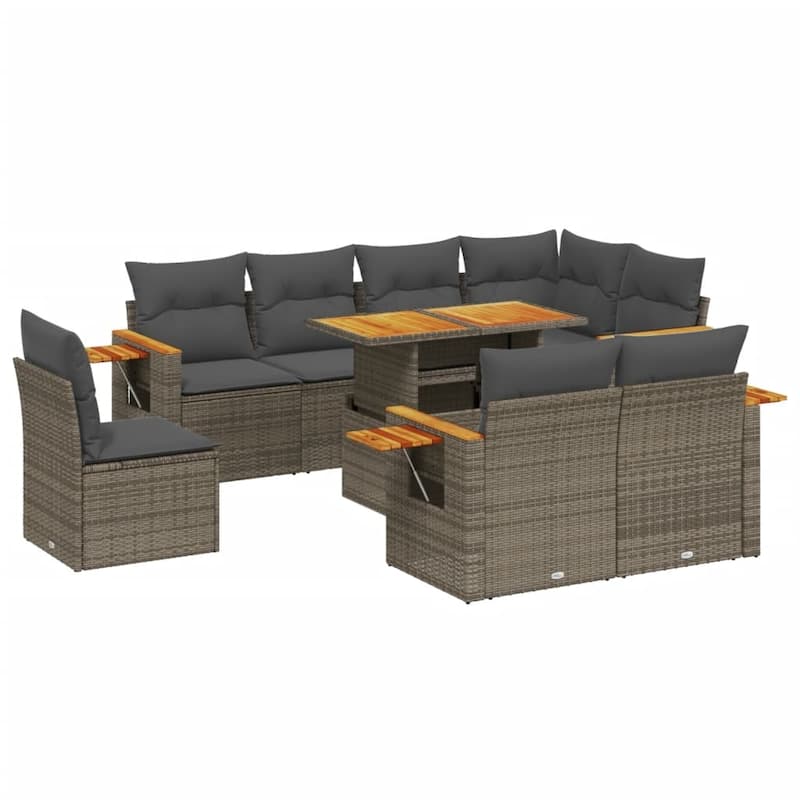 vidaXL Patio Sofa Set with Cushions Outdoor Furniture 9 Piece Poly Rattan