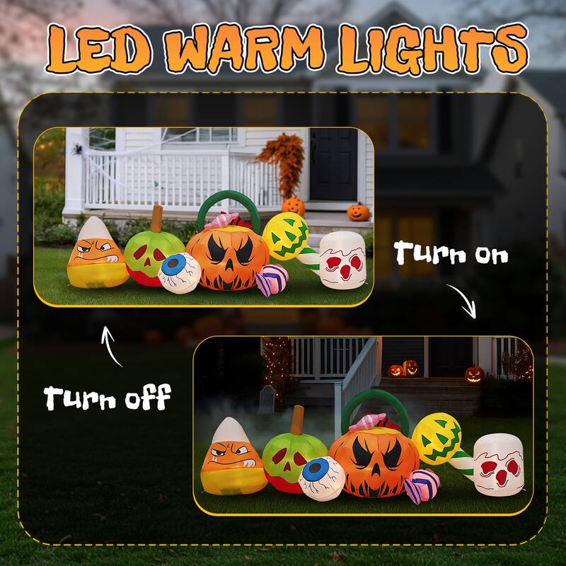 8FT Halloween Inflatable Outdoor Decoration with Ghosts Pumpkins Candy and LED Lights