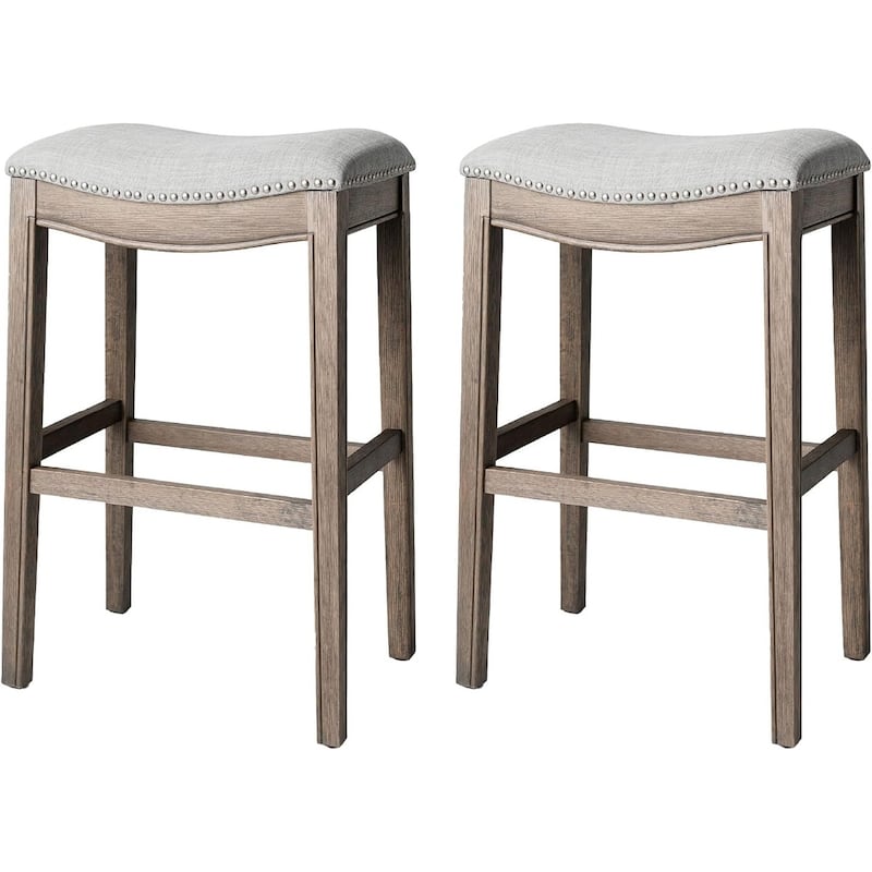 Maven Lane 31" Adrien Saddle Kitchen Bar Height Stool - N/A - Set of 2 - Reclaimed Oak