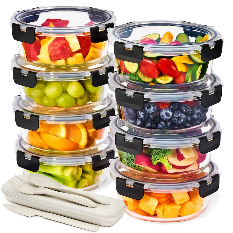 Sorbus Glass Meal Prep Containers with Airtight Lids - 8 Pack Round - 7" D x 3" H - 7" D x 3" H - Clear