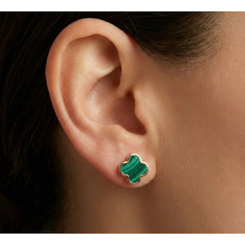 Italian Gold 14K Yellow Gold Medium Clover Stud Earrings - Made in Italy - Clover Size 10mm